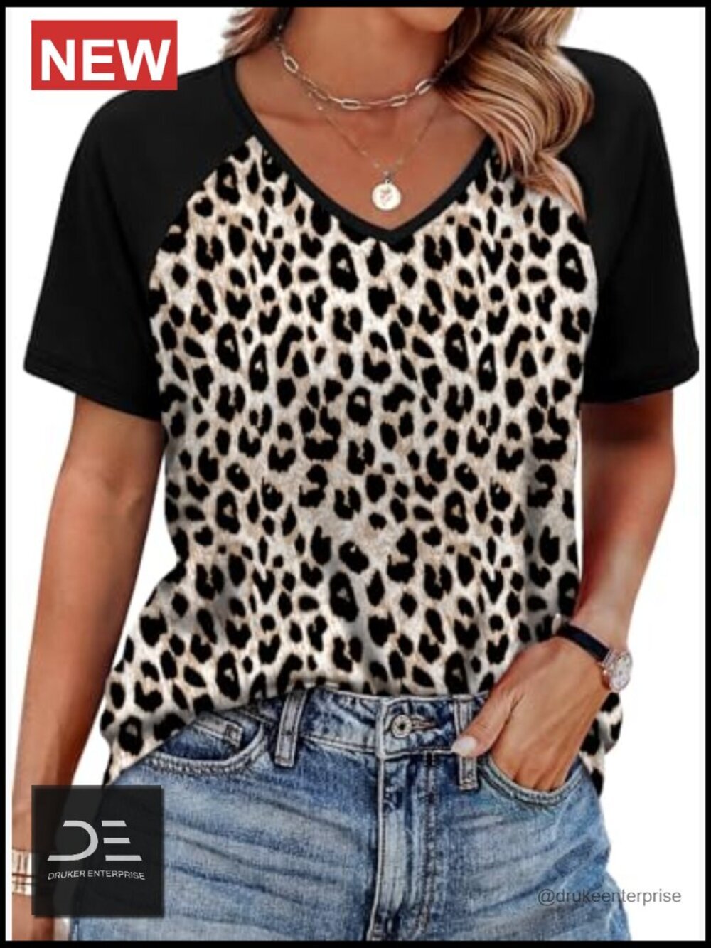 Boho Short Sleeve Raglan Top V-Neck Loose Fit Tee - Picture 4 of 7